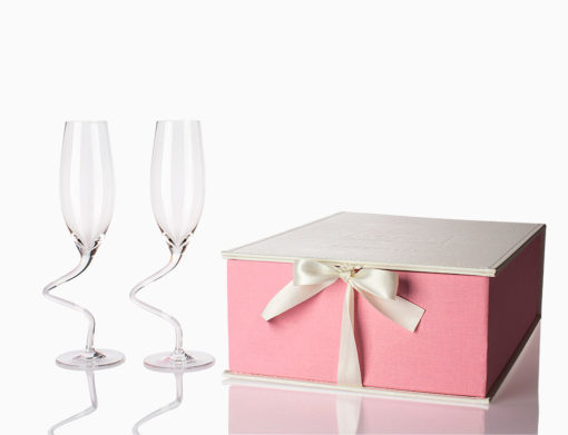 Exclusive hand made gift box with connectable crystal champagne flutes